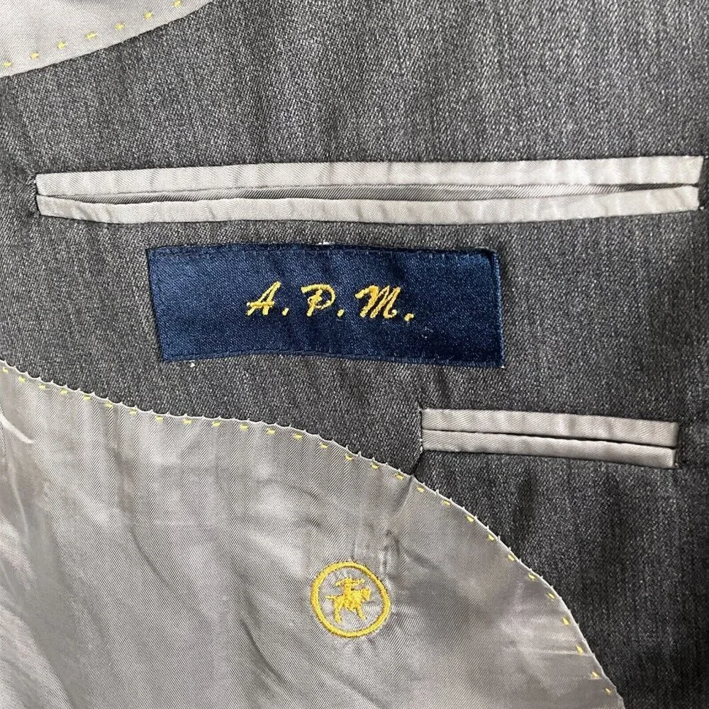 Hart Schaffner Marx Blazer Men 46 Gray Bespoke Gold Trumpeter Classic USA Jacket